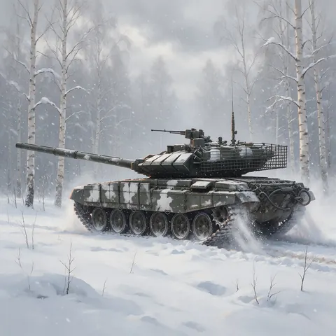 Un blindado avanza por un bosque nevado